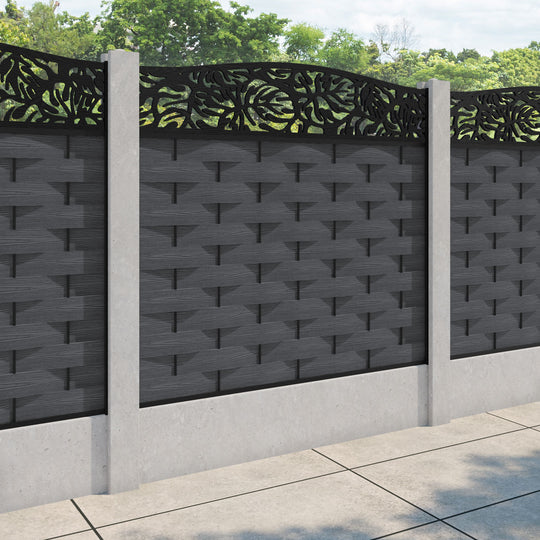 Ripple Botanic Curved Top Fence Panel - Dark Grey - for existing concrete posts
