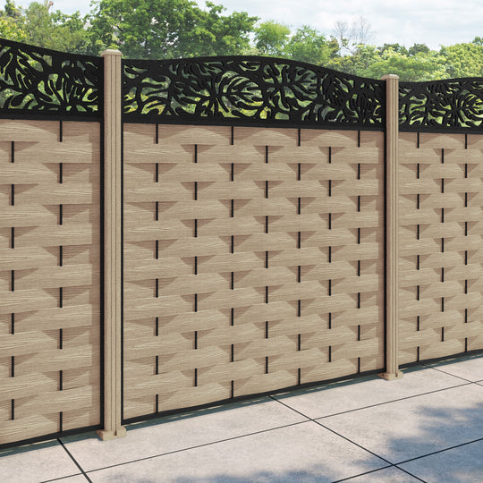 Ripple Botanic Curved Top Fence Panel - Light Oak - with our composite posts