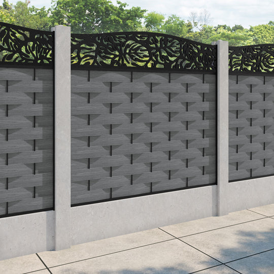 Ripple Botanic Curved Top Fence Panel - Mid Grey - for existing concrete posts