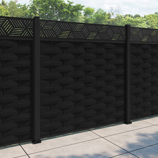 Ripple Cubed Fence Panel - Black - with our composite posts