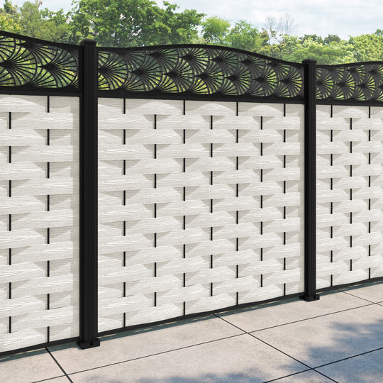 Ripple Laurel Curved Top Fence Panel - Light Stone - with our aluminium posts