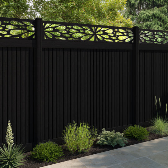 Virtis Blossom Fence Panel - Black - with our composite posts