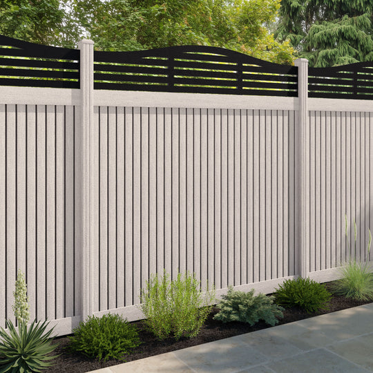 Virtis Aspen Curved Top Fence Panel - Mid Stone - with our composite posts
