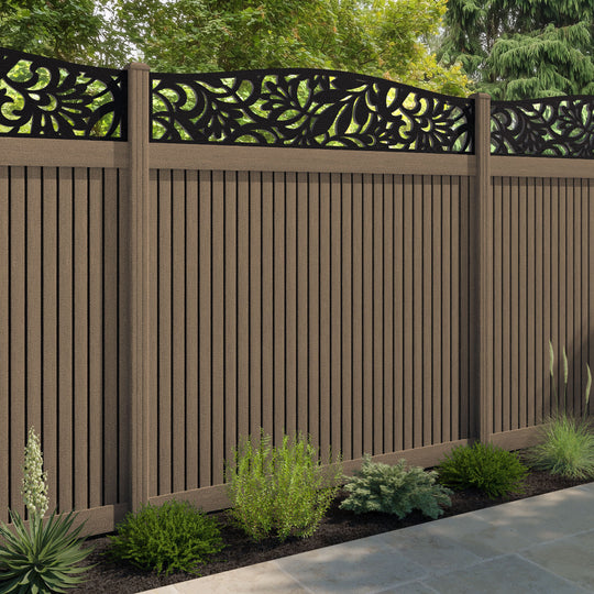 Virtis Heritage Curved Top Fence Panel - Teak - with our composite posts