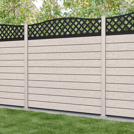 Fusion High Wave Curved Top Fence Panel - Mid Stone - with our composite posts