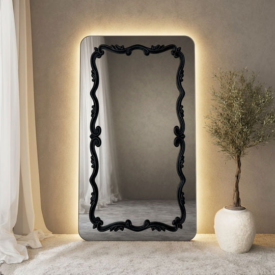 Atelier Frame Within Rounded Rectangle Full-Length Leaner Mirror - with LED