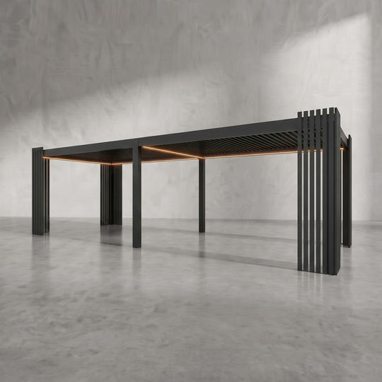 Black 8m x 3m Aluminium Pergola with Corner Slat Battens
