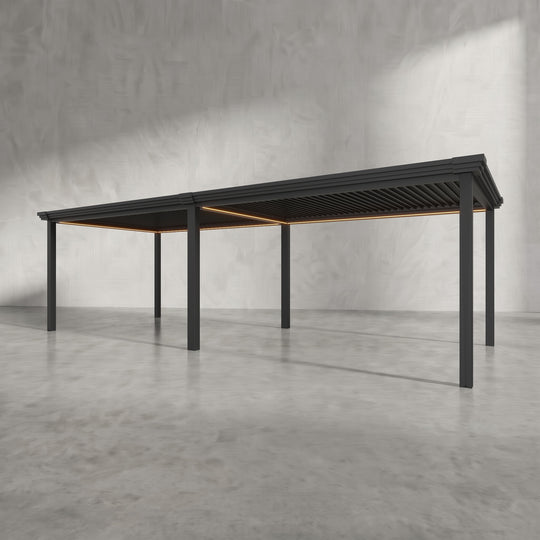 Black 8m x 3m Aluminium Pergola with Modern Coving