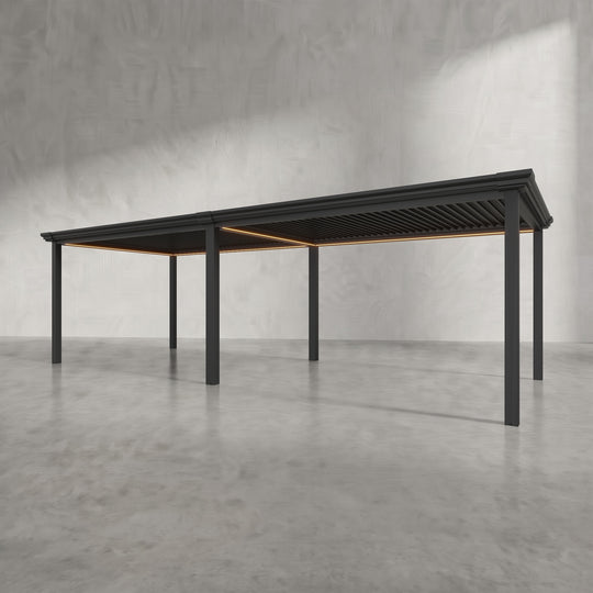 Black 8m x 3m Aluminium Pergola with Traditional Coving
