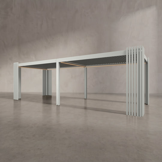 Light Stone 8m x 3m Aluminium Pergola with Corner Slat Battens
