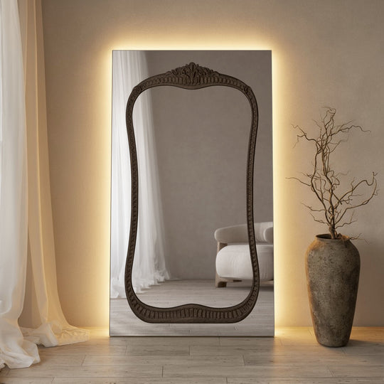 Barocco Frame Within Rectangular Full-Length Leaner Mirror - with LED