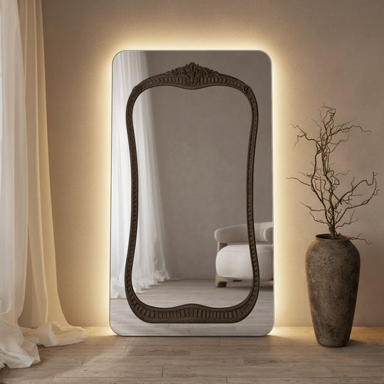 Barocco Frame Within Rounded Rectangle Full-Length Leaner Mirror - with LED