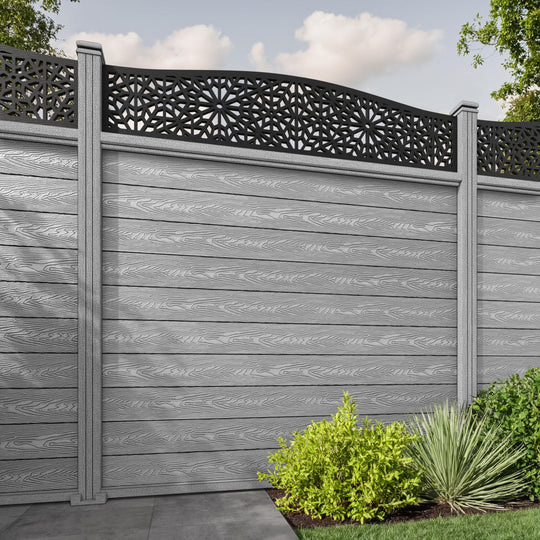 Classic Alnara Curved Top Fence Panel - Light Grey - with our composite posts