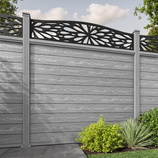Classic Blossom Curved Top Fence Panel - Light Grey - with our composite posts