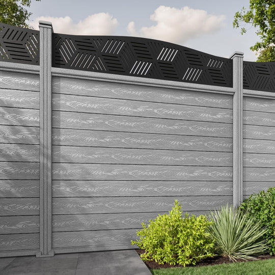 Classic Cubed Curved Top Fence Panel - Light Grey - with our composite posts