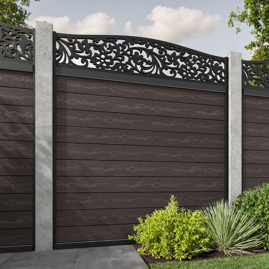 Classic Eden Curved Top Fence Panel - Mid Brown - for existing concrete posts