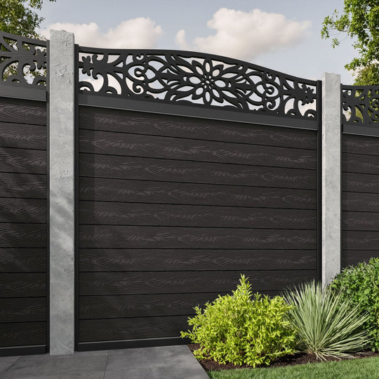 Classic Windsor Curved Top Fence Panel - Dark Oak - for existing concrete posts