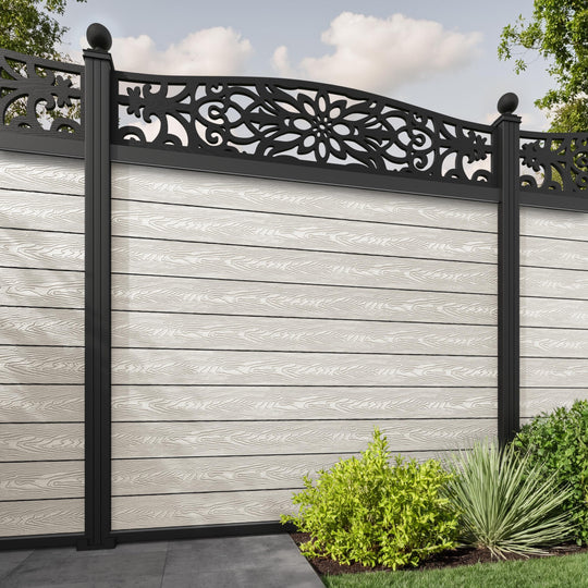 Classic Windsor Curved Top Fence Panel - Light Stone - with our aluminium posts