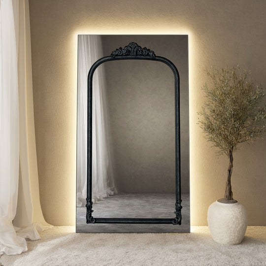 Chateau Frame Within Rectangular Full-Length Leaner Mirror - with LED