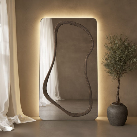 Eclipse Frame Within Rounded Rectangle Full-Length Leaner Mirror - with LED