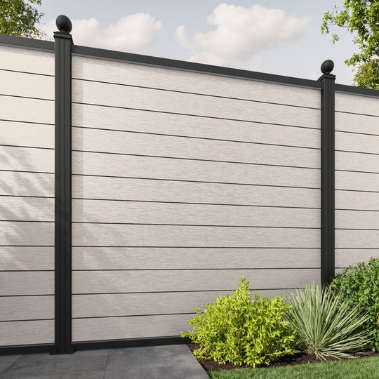 Fusion Fence Panel - Mid Stone - with our aluminium posts