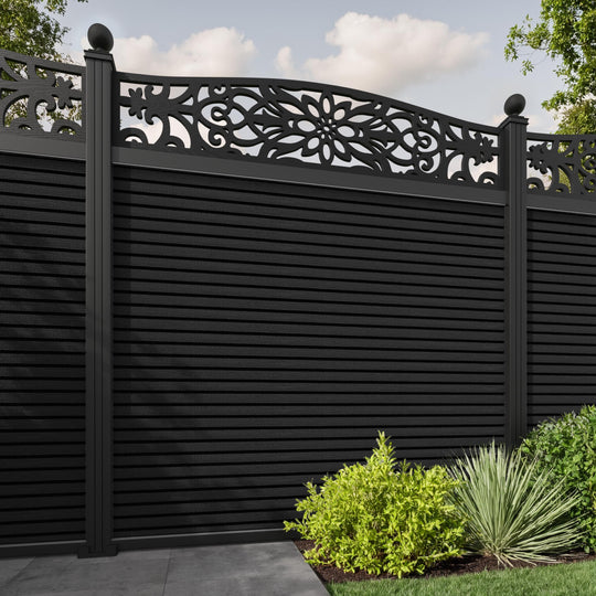 Hudson Windsor Curved Top Fence Panel - Black - with our aluminium posts