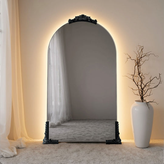 Louvre Partial Frame Arched Full-Length Leaner Mirror - with LED