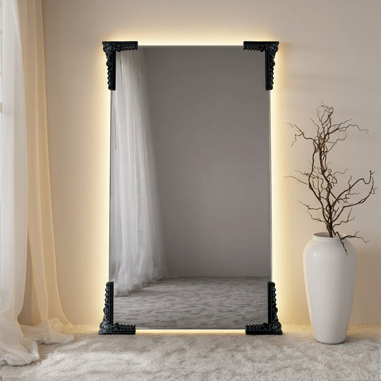Lucente Partial Frame Rectangular Full-Length Leaner Mirror - with LED