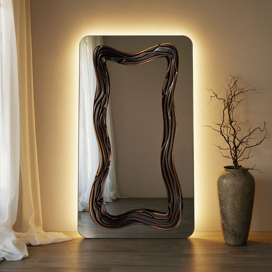 Tramonto Frame Within Rounded Rectangle Full-Length Leaner Mirror - with LED