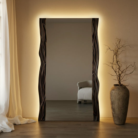 Tramonto Partial Frame Rectangular Full-Length Leaner Mirror - with LED