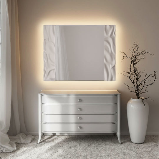 Cloud Partial Frame Rectangular Wall Mirror - with LED