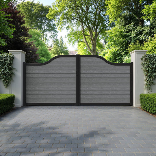 Classic Mid Grey Curved Top Driveway Gate