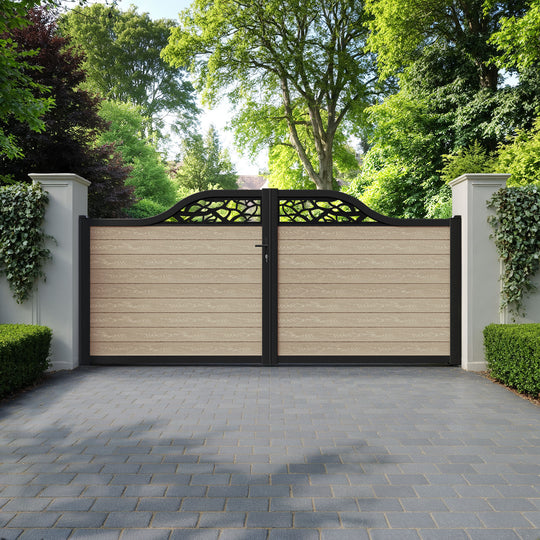 Classic Twilight Curved Top Driveway Gate - Light Oak - Top Screen