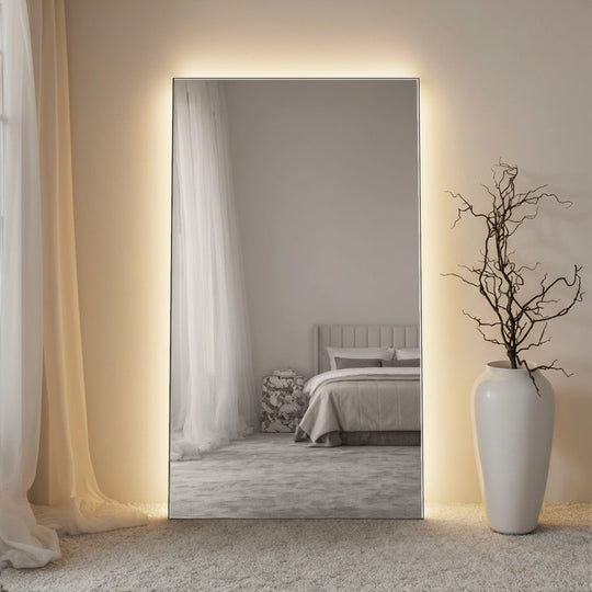 Frameless Rectangular Full-Length Leaner Mirror - with LED