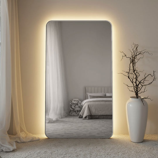 Frameless Rounded Rectangle Full-Length Leaner Mirror - with LED