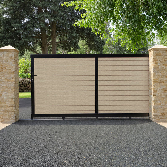 Fusion Light Oak Sliding Driveway Gate