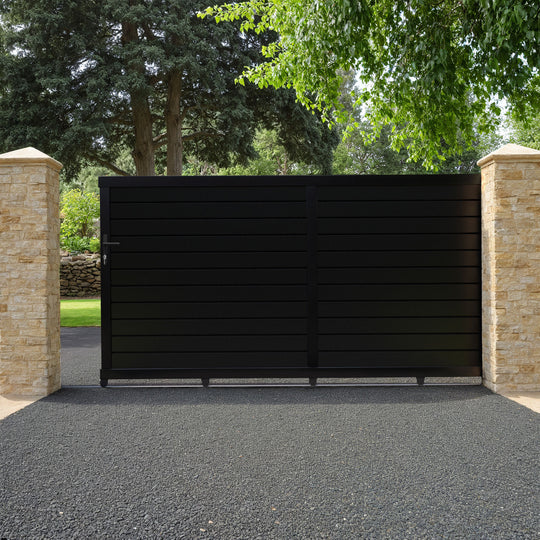 Louvre Aluminium Sliding Driveway Gate - Black