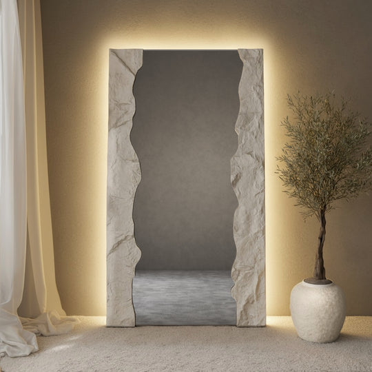 Tessaro Partial Frame Rectangular Full-Length Leaner Mirror - with LED