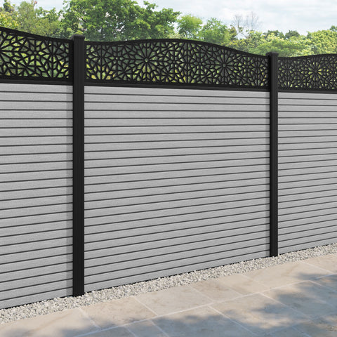 Hudson Alnara Curved Top Fence Panel - Light Grey - with our aluminium posts