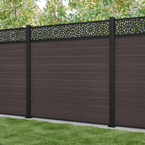Classic Alnara Fence Panel - Mid Brown - with our aluminium posts