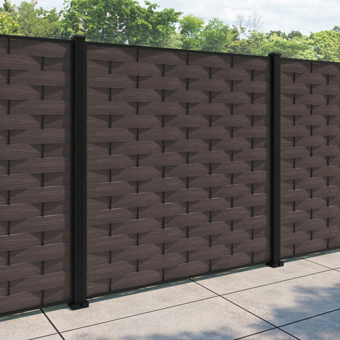 Ripple Fence Panel - Mid Brown - with our aluminium posts