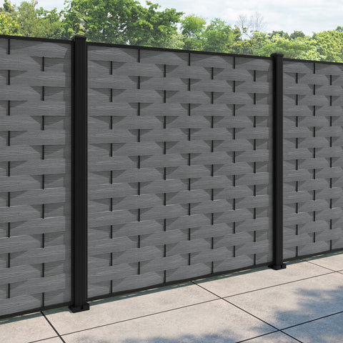 Ripple Fence Panel - Mid Grey - with our aluminium posts