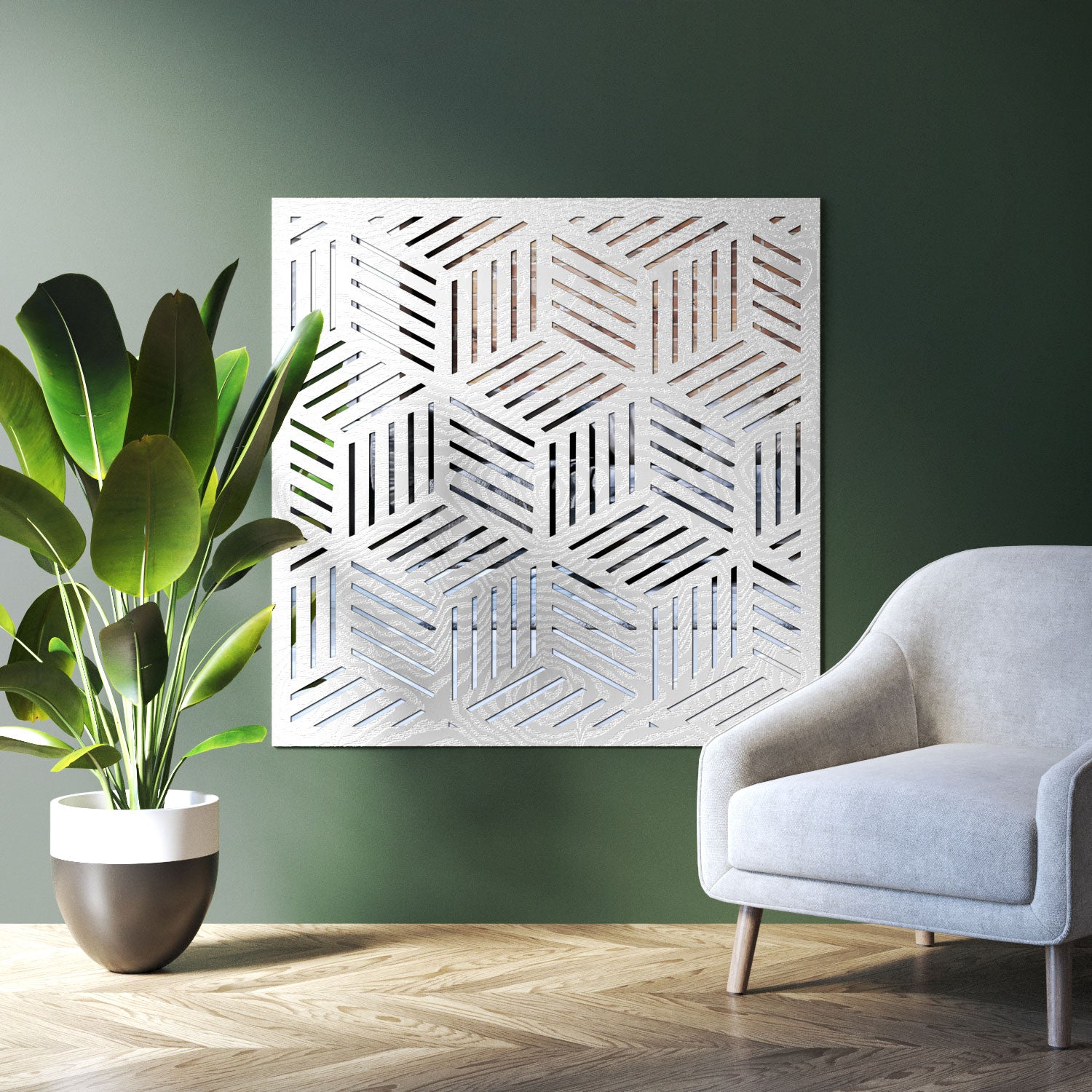 Cubed indoor decorative mirrored panel