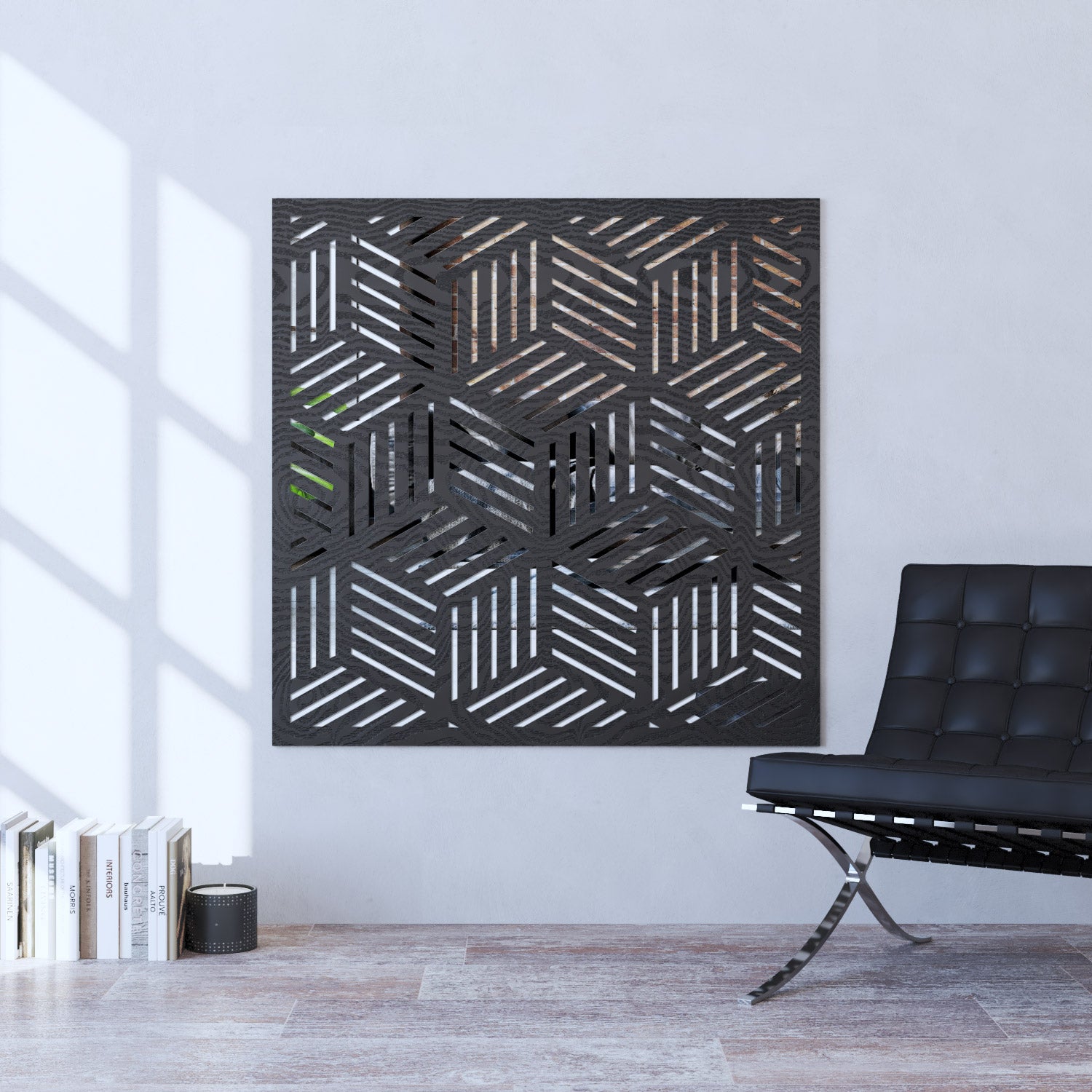 Cubed indoor decorative mirrored panel