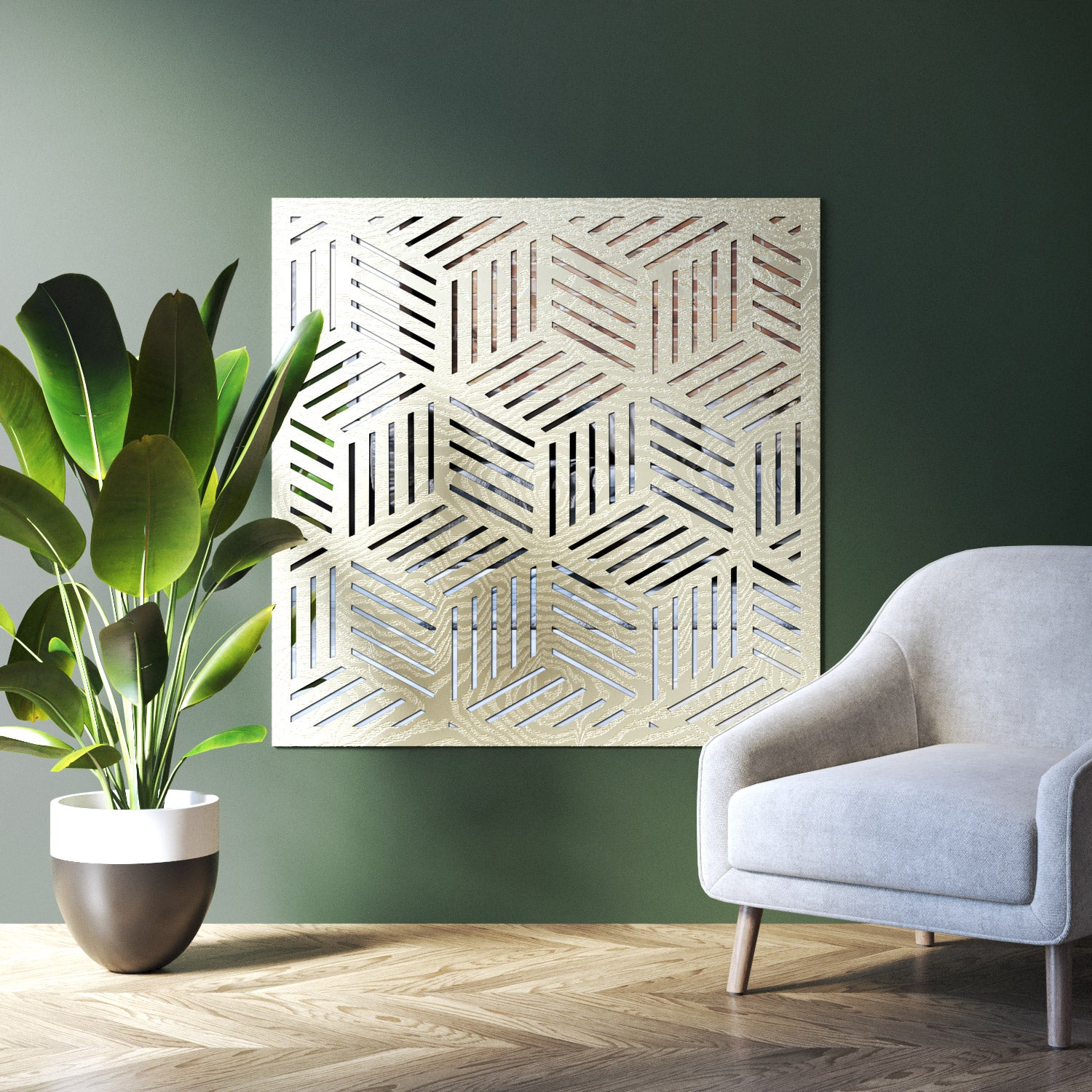 Cubed indoor decorative mirrored panel