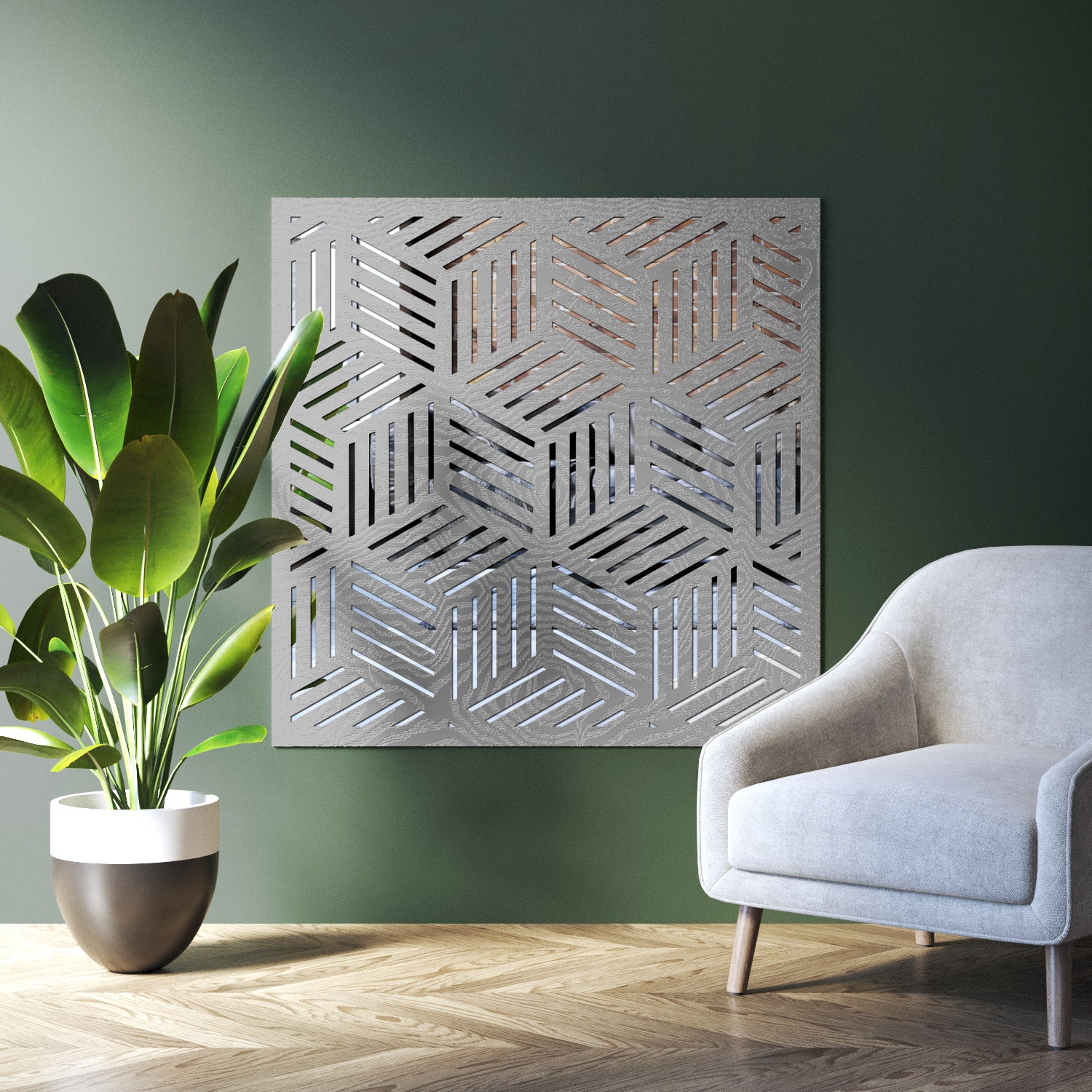 Cubed indoor decorative mirrored panel