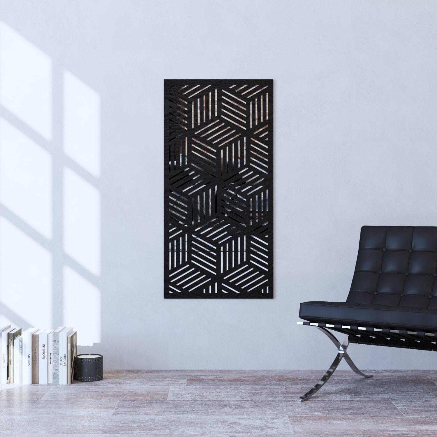 Cubed indoor decorative mirrored panel