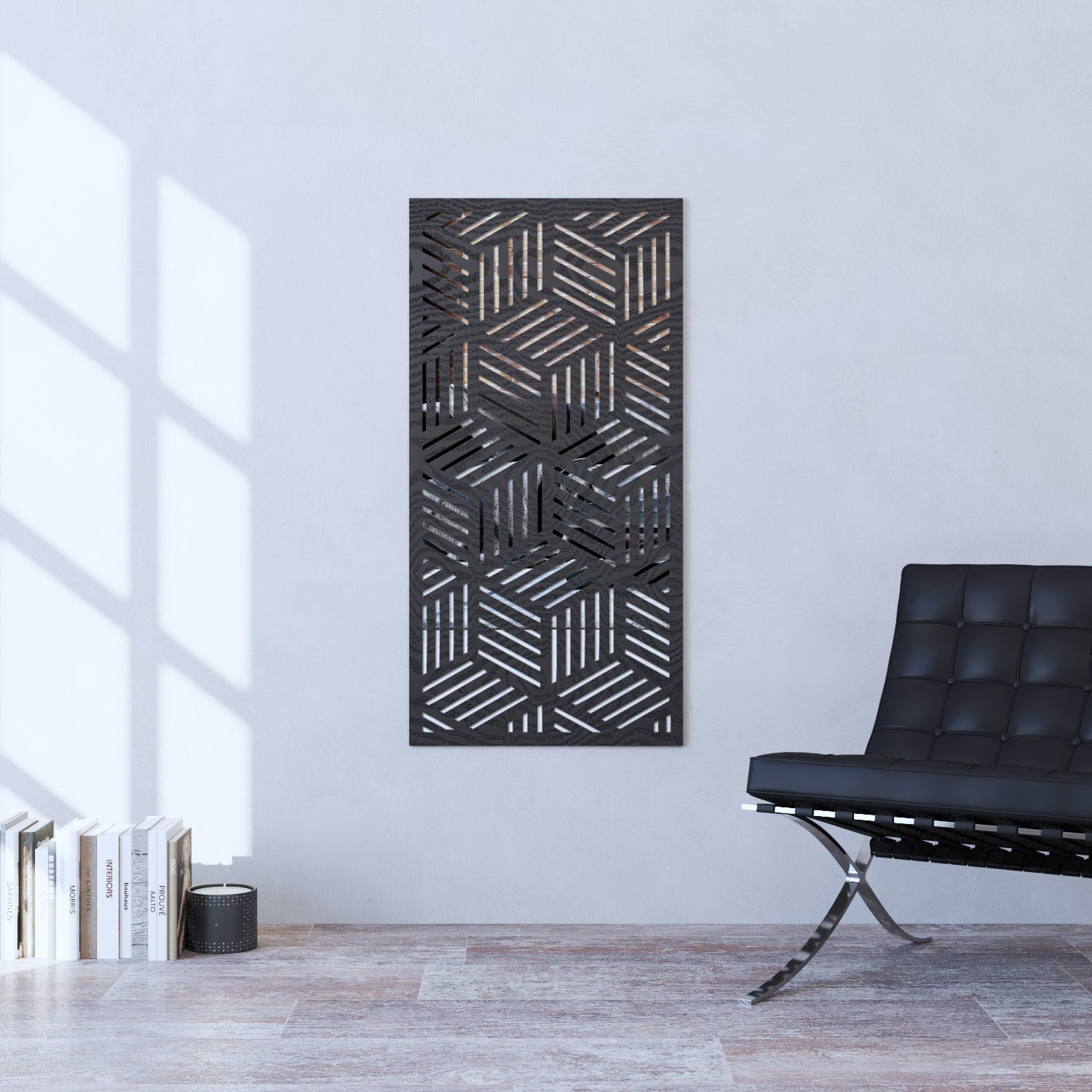 Cubed indoor decorative mirrored panel