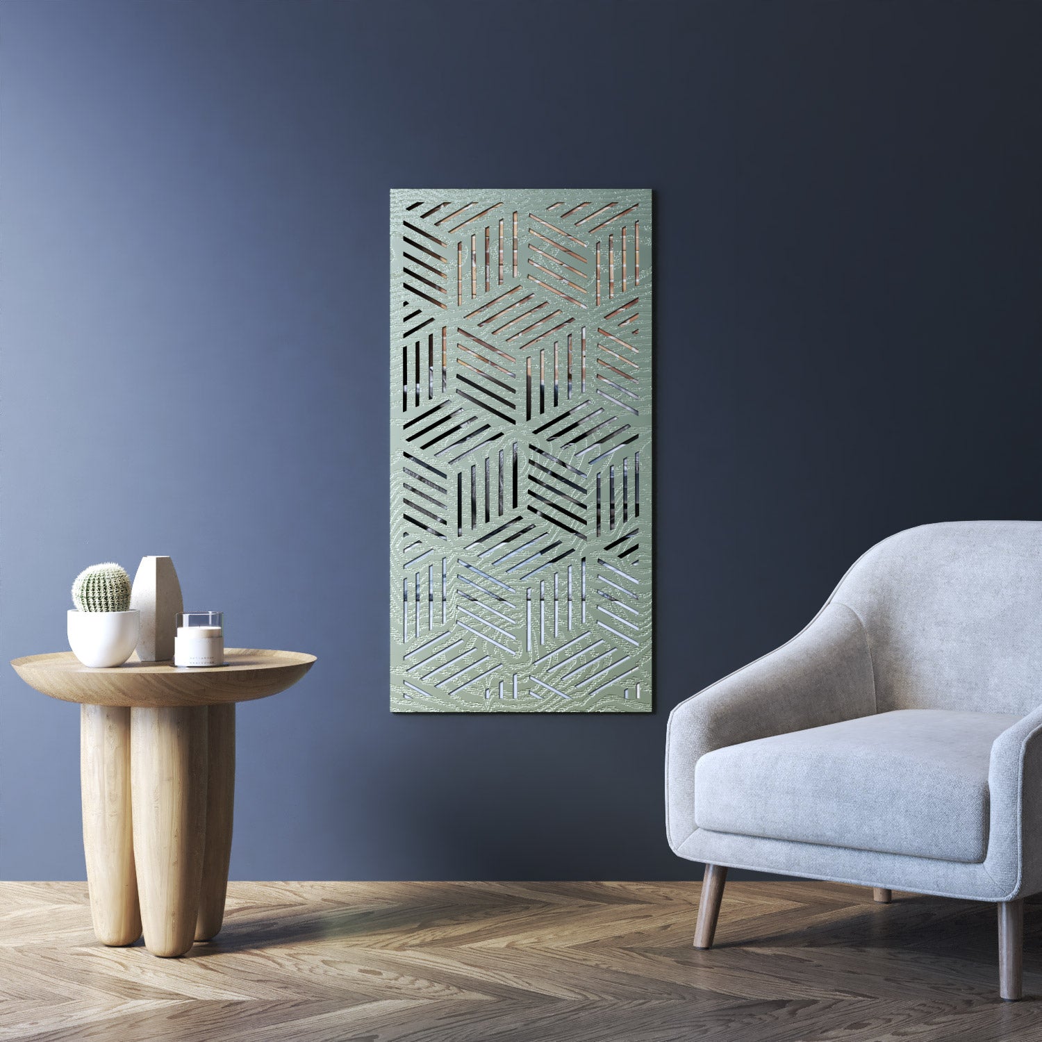 Cubed indoor decorative mirrored panel