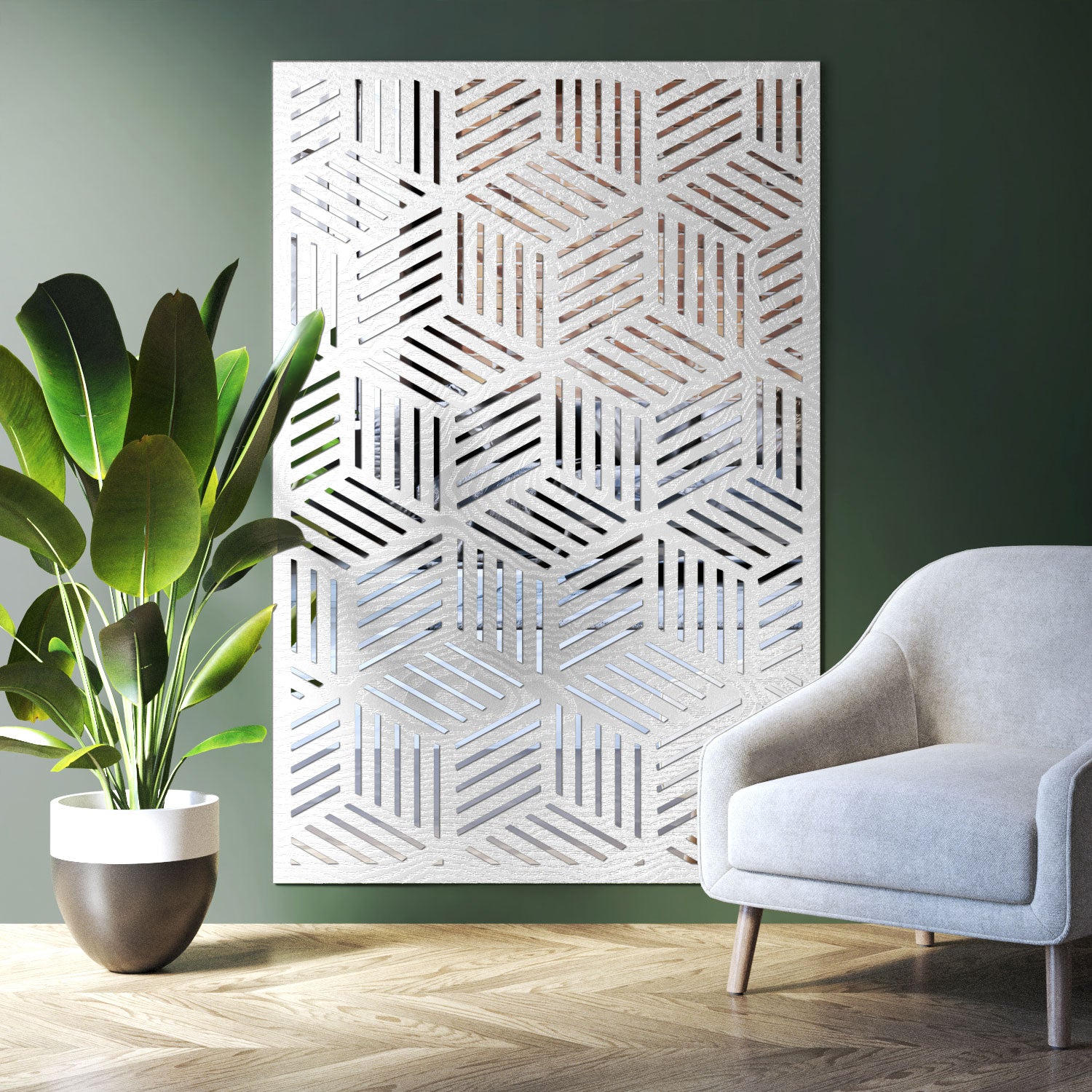 Cubed indoor decorative mirrored panel